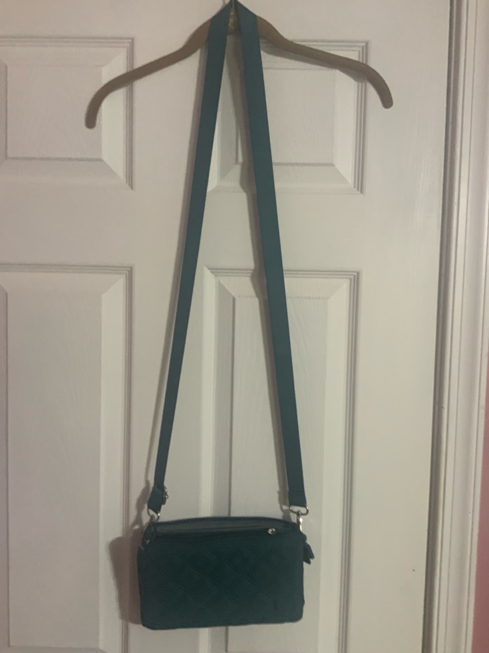 Teal Quilted Crossbody Bag with Adjustable Strap - Women